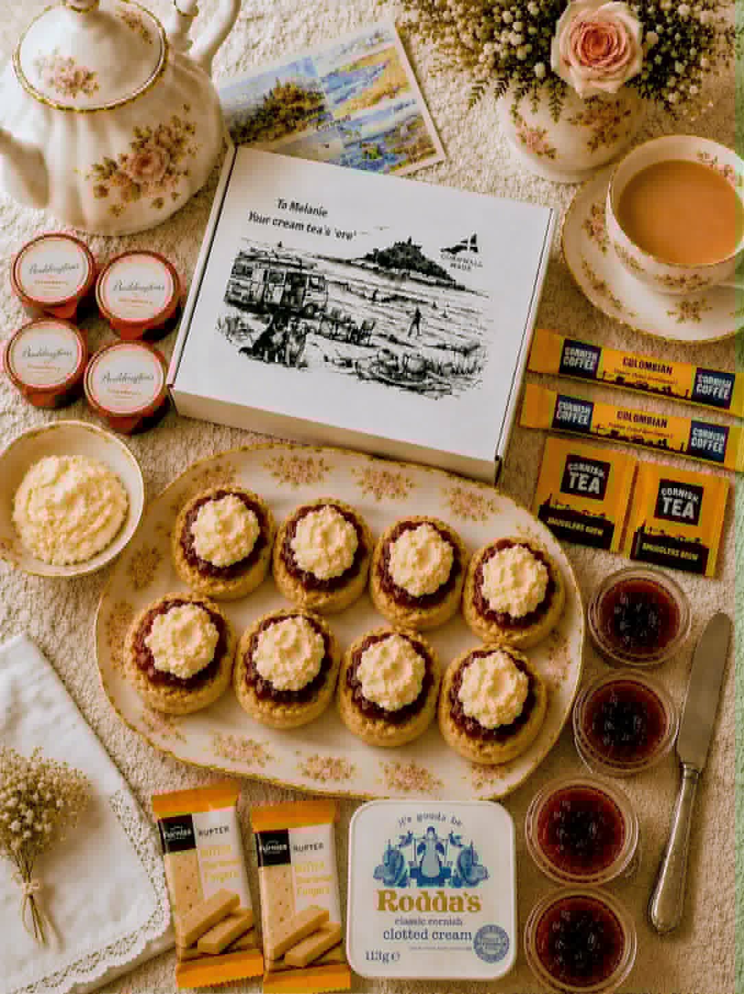 Cornish Cream Tea Hamper for four • FREE DELIVERY • Choose your delivery date