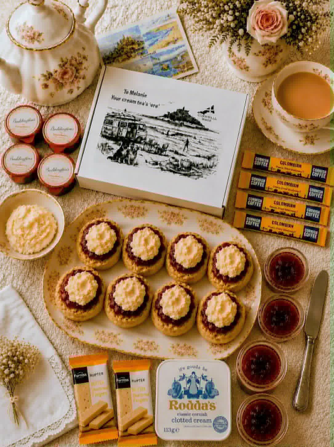 Cornish Cream Tea Hamper for four • FREE DELIVERY • Choose your delivery date