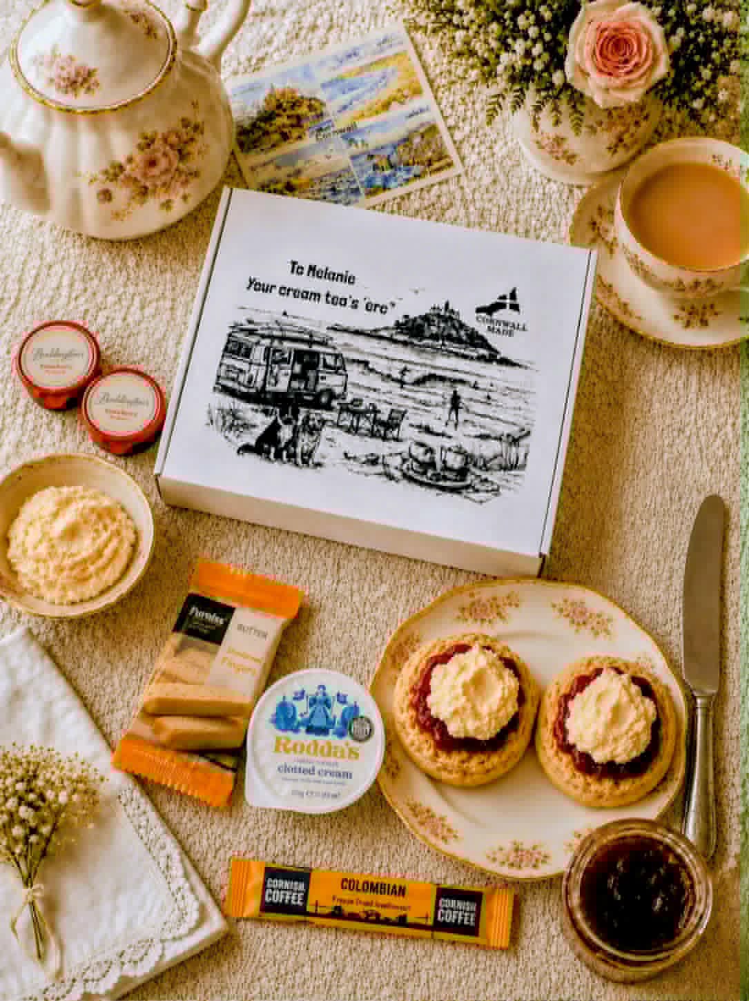Cornish Cream Tea Hamper for One • FREE DELIVERY • Choose your delivery date