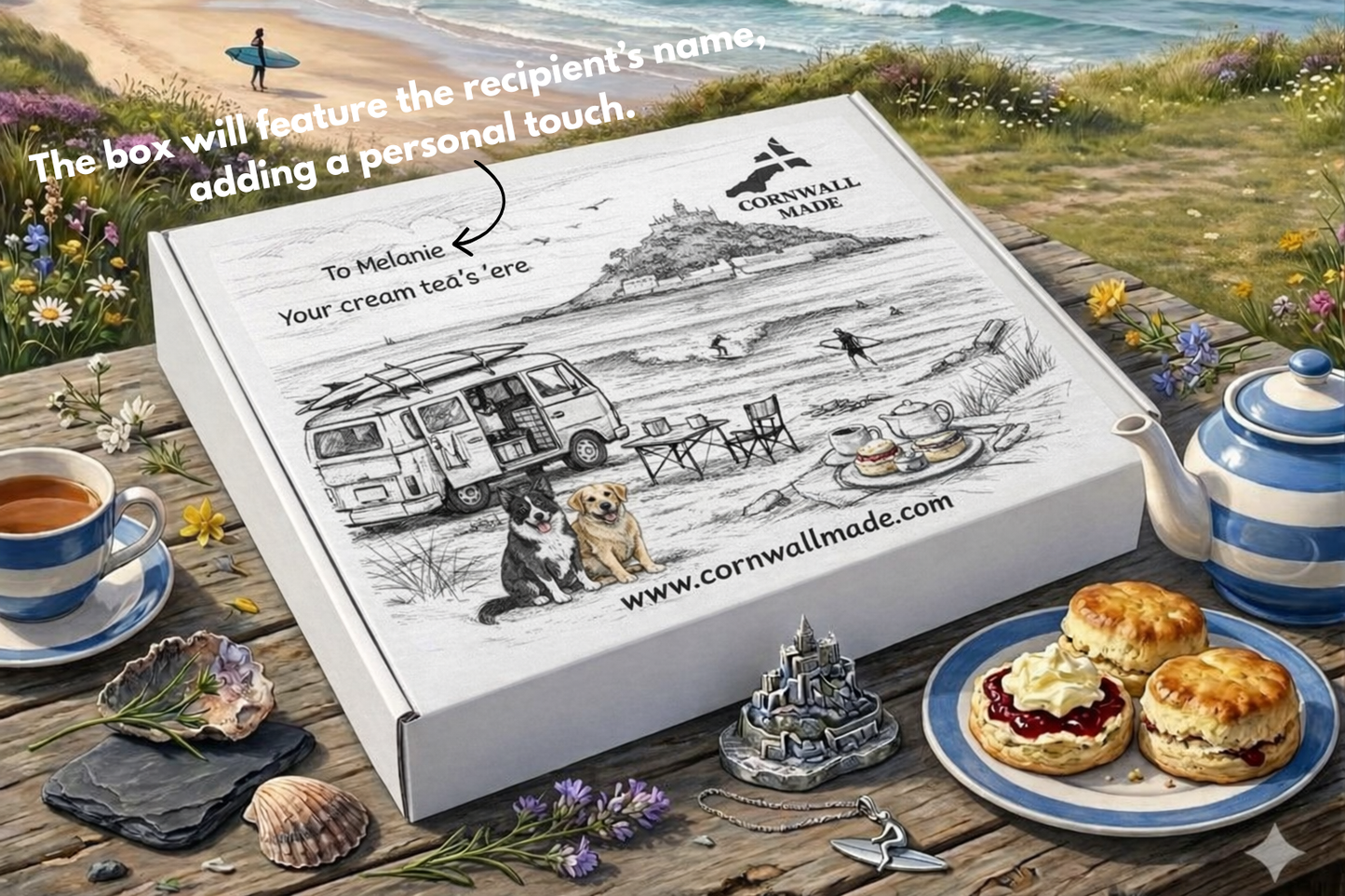 Cornish Cream Tea Hamper for four • FREE DELIVERY • Choose your delivery date
