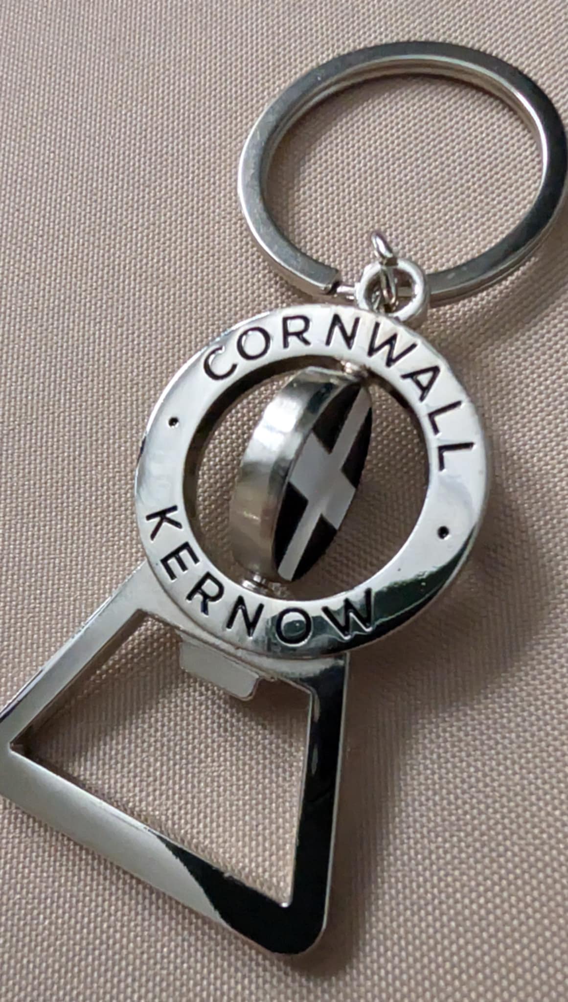 Cornwall Spinning Logo Bottle Opener Keyring