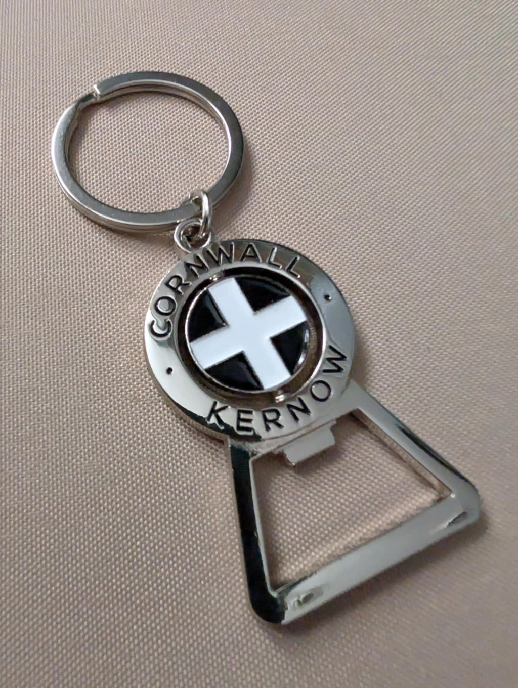 Cornwall Spinning Logo Bottle Opener Keyring