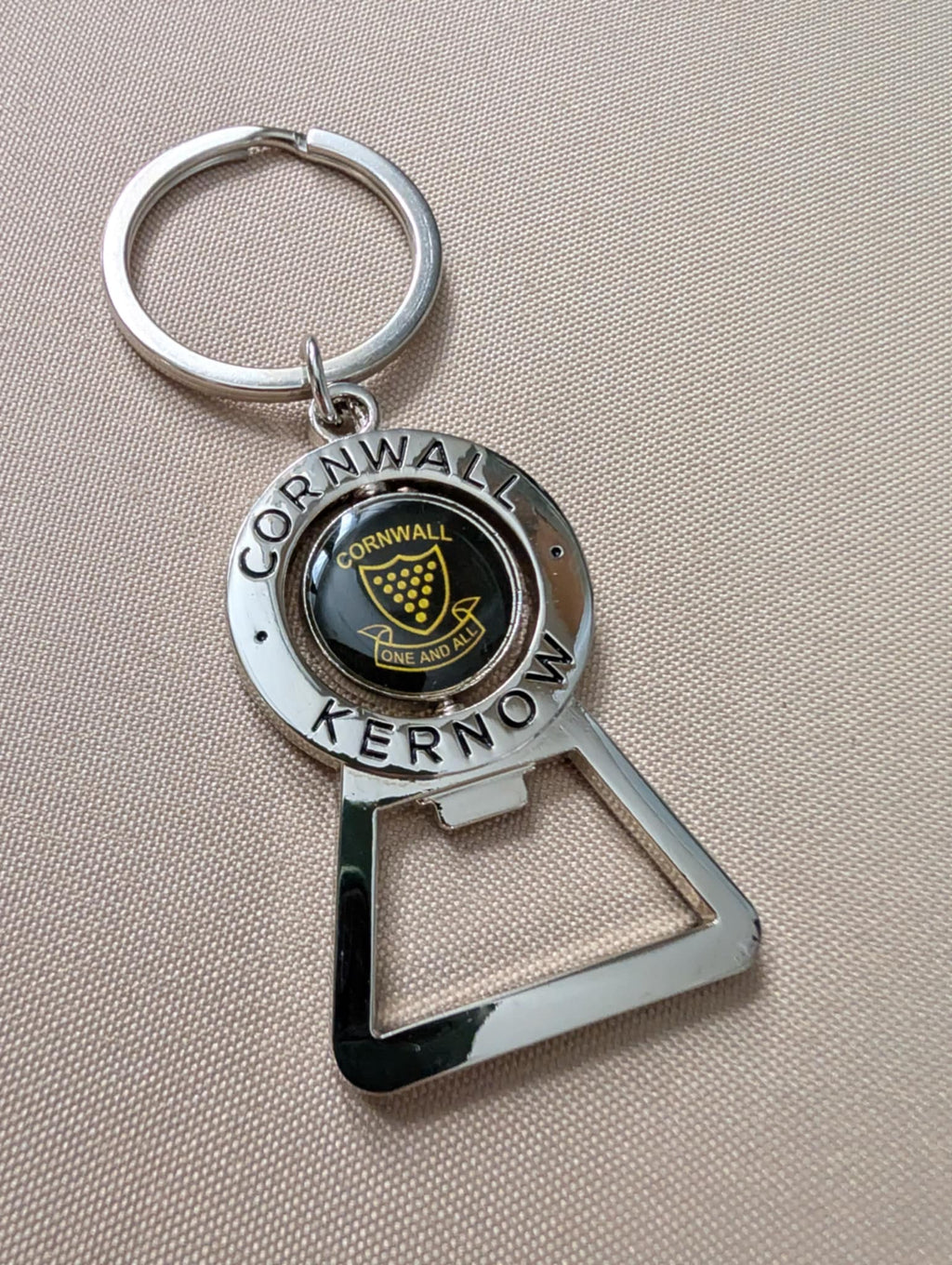 Cornwall Spinning Logo Bottle Opener Keyring